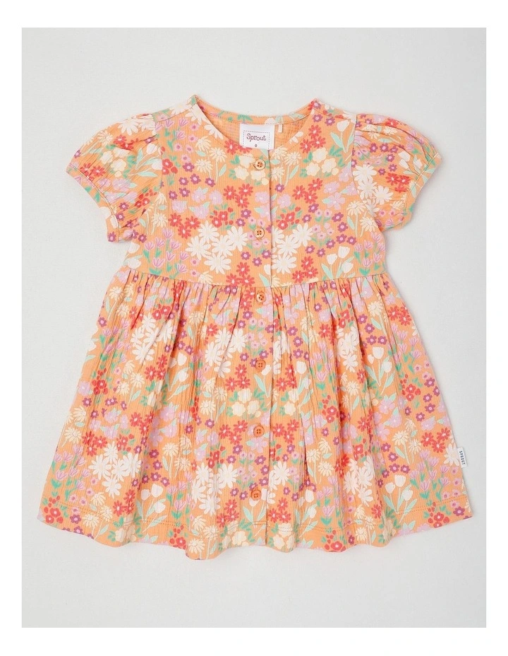 Rainbow Floral Crinkle Knit Dress With Bloomers in Peach image 1