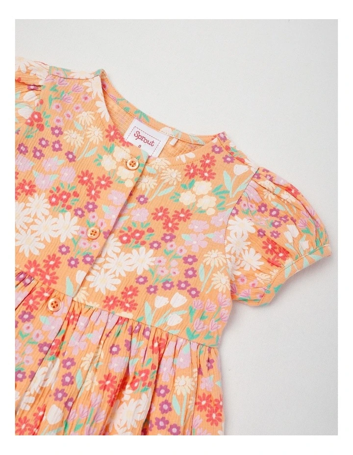 Rainbow Floral Crinkle Knit Dress With Bloomers in Peach image 2