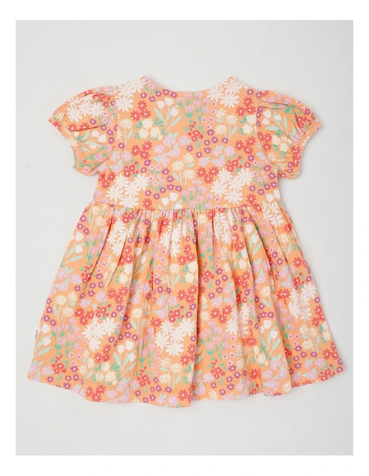 Rainbow Floral Crinkle Knit Dress With Bloomers in Peach image 3