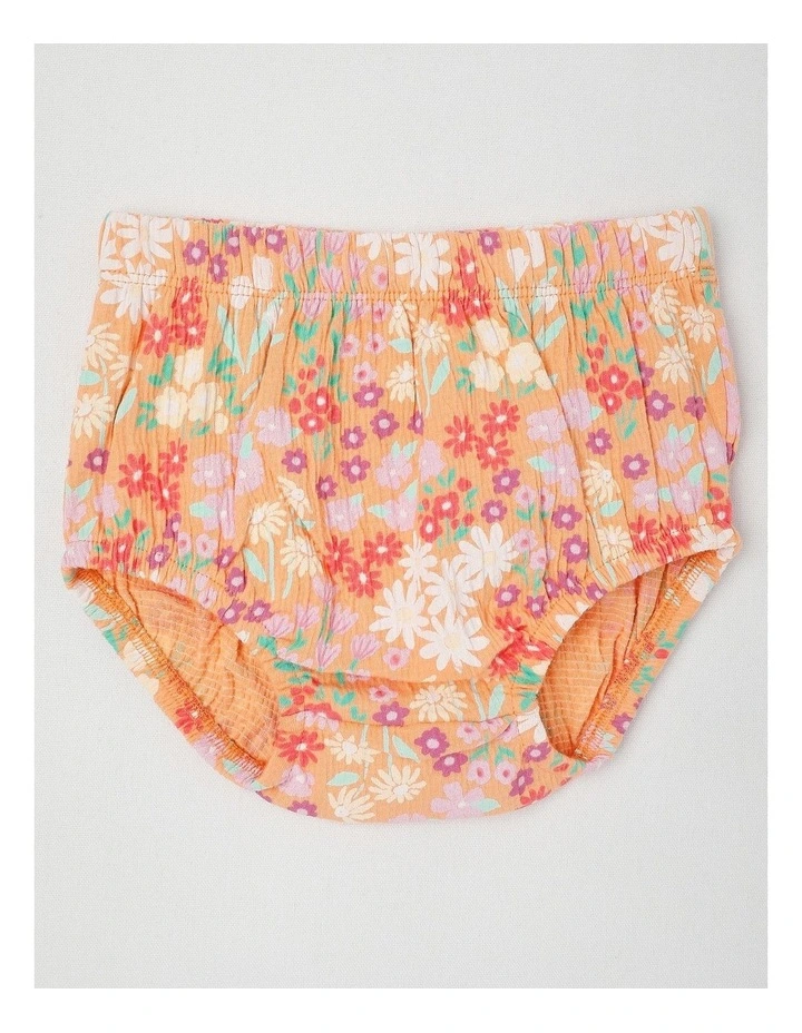 Rainbow Floral Crinkle Knit Dress With Bloomers in Peach image 4