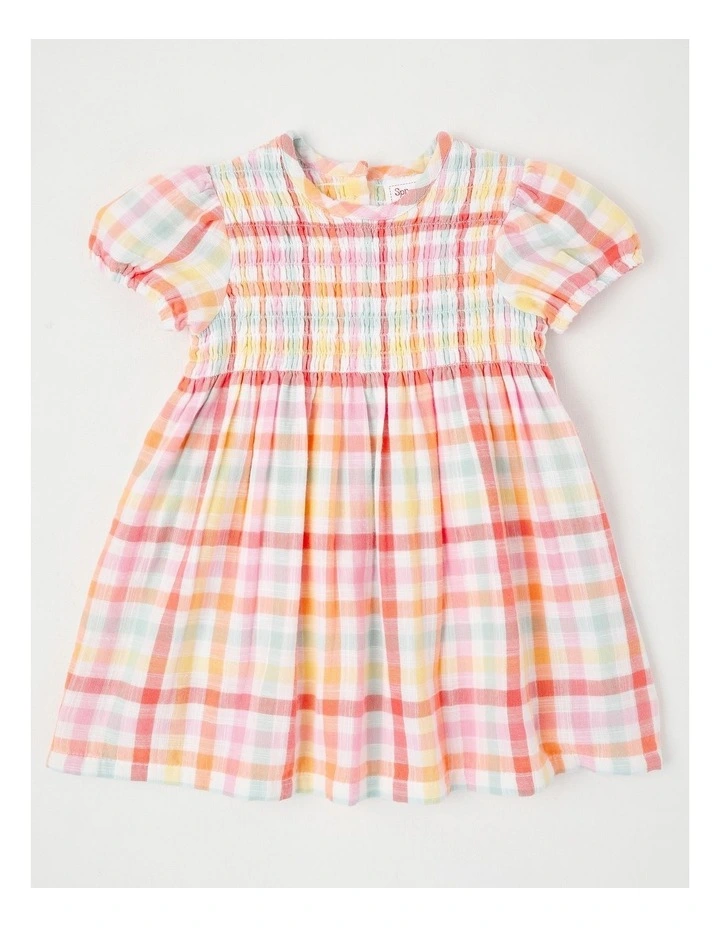 Rainbow Gingham Shirred Dress in Assorted image 1