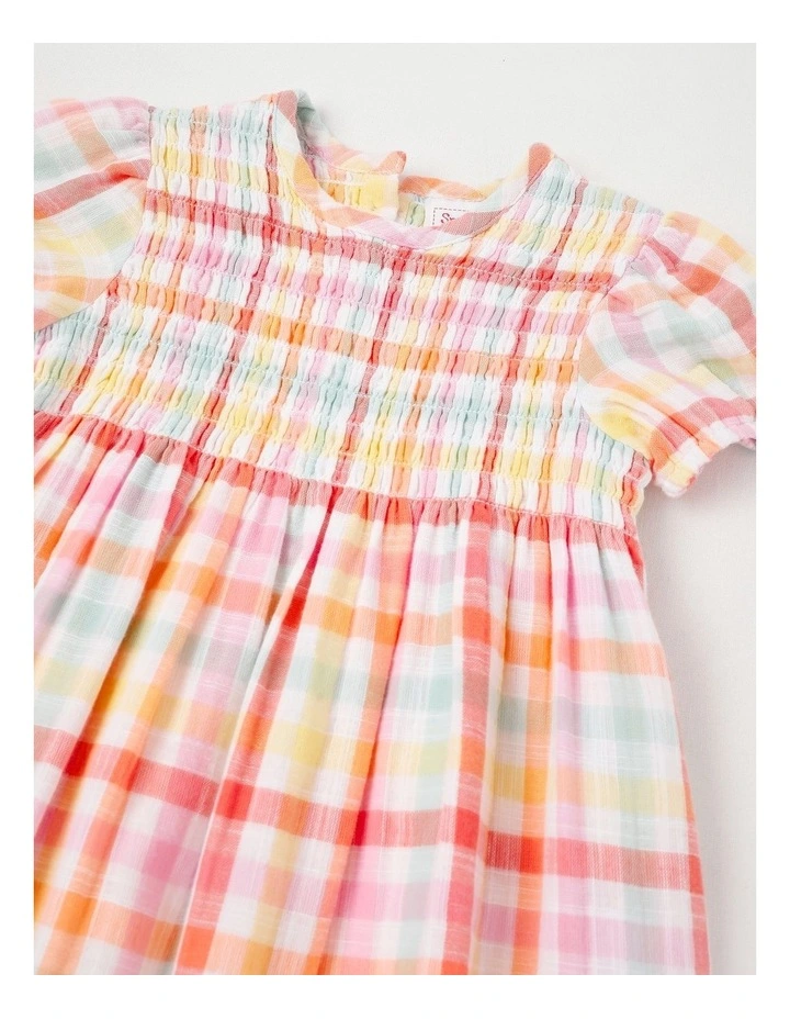 Rainbow Gingham Shirred Dress in Assorted image 2