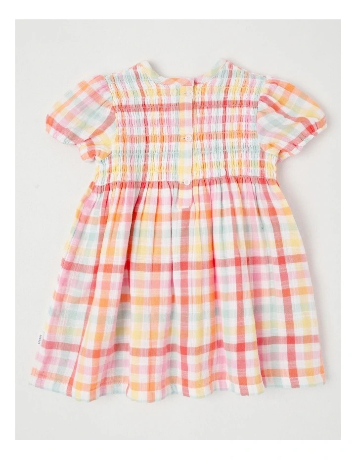 Rainbow Gingham Shirred Dress in Assorted image 3
