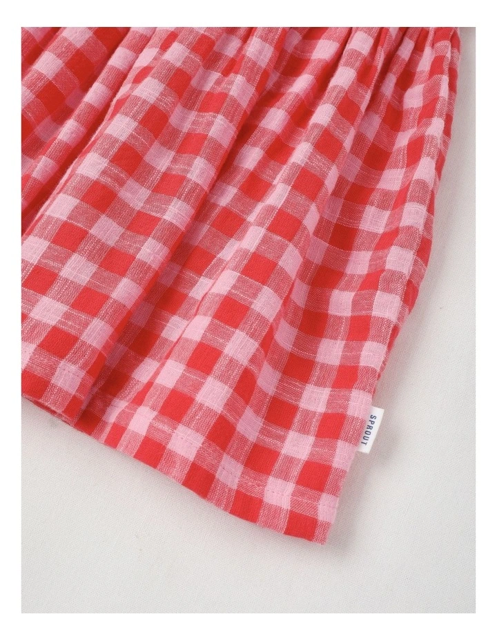 Tonal Gingham Shirred Dress in Hot Pink image 4