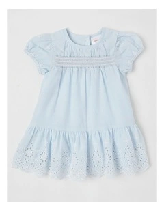 Broderie Scalloped Hem Dress in Light Blue