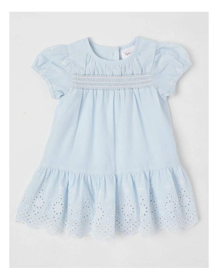 Broderie Scalloped Hem Dress in Light Blue image 1