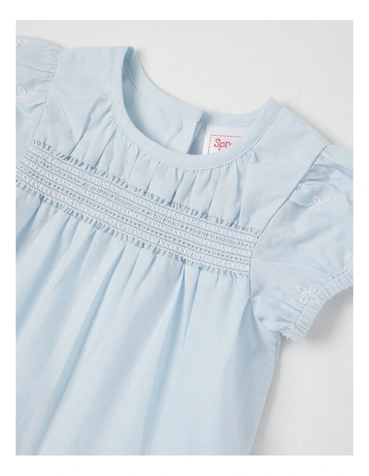 Broderie Scalloped Hem Dress in Light Blue image 2