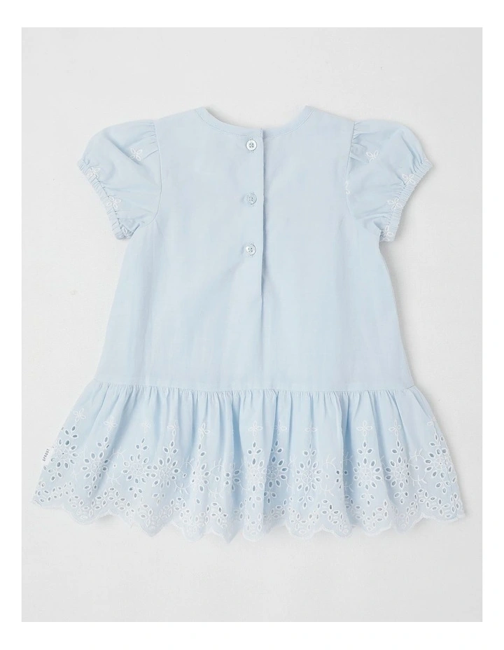 Broderie Scalloped Hem Dress in Light Blue image 3
