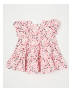 Berry Bow Woven Tiered Dress in Blush