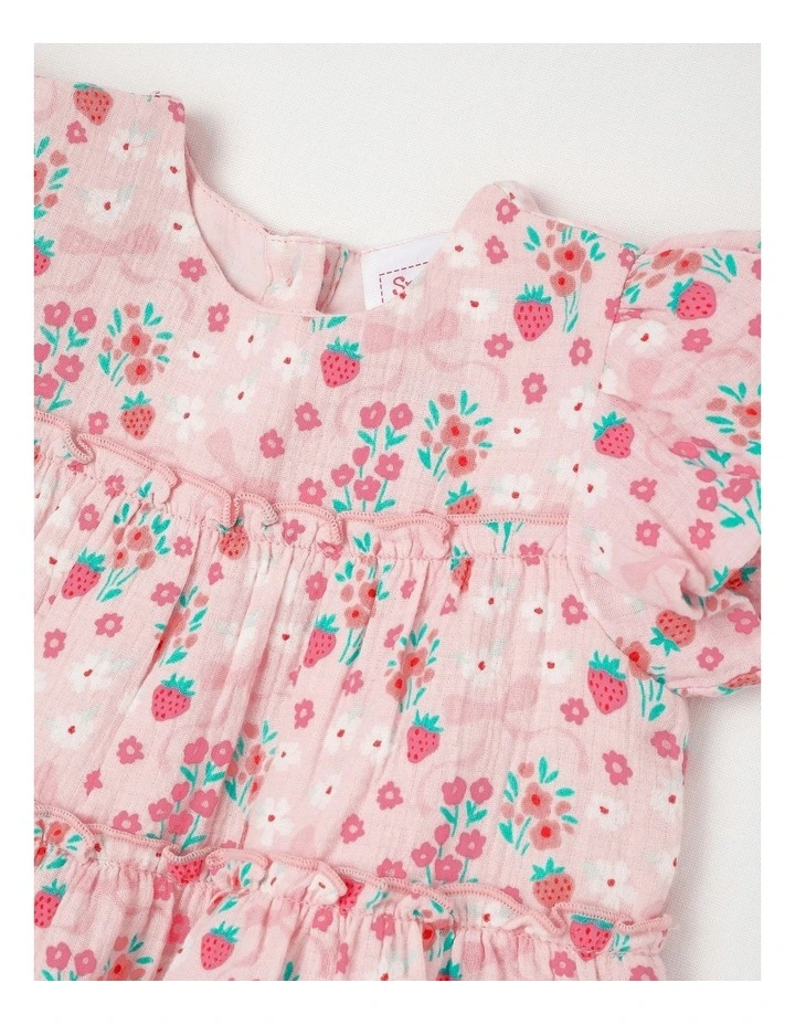 Berry Bow Woven Tiered Dress in Blush image 2