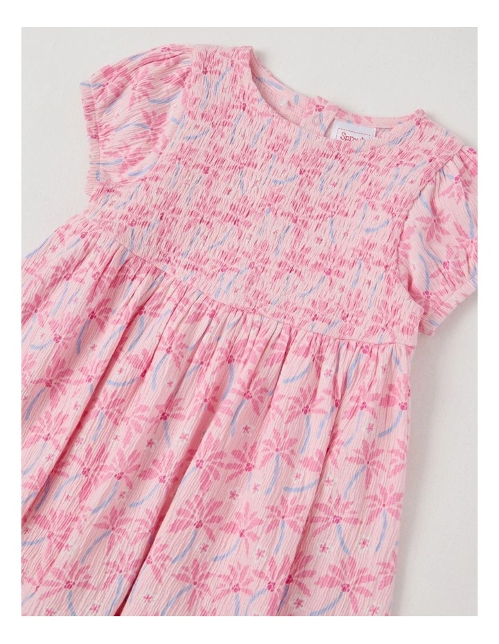 Palm Frangipani Crinkle Knit Dress in Light Pink image 2
