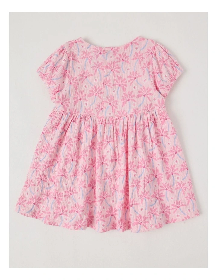 Palm Frangipani Crinkle Knit Dress in Light Pink image 3