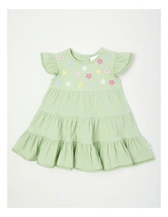 Tiered Flutter Sleeve Dress in Light Khaki