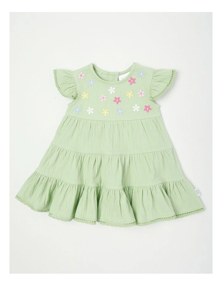 Tiered Flutter Sleeve Dress in Light Khaki image 1