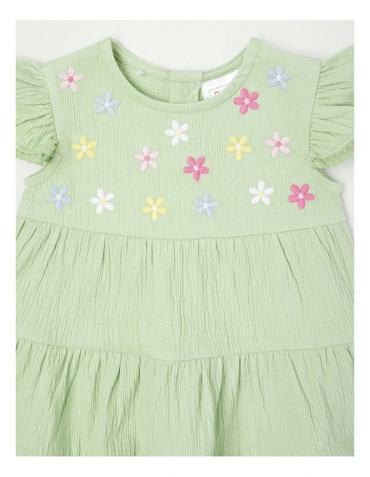 Tiered Flutter Sleeve Dress in Light Khaki image 2