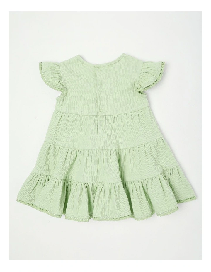 Tiered Flutter Sleeve Dress in Light Khaki image 3