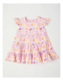 Tiered Flutter Sleeve Dress in Light Pink