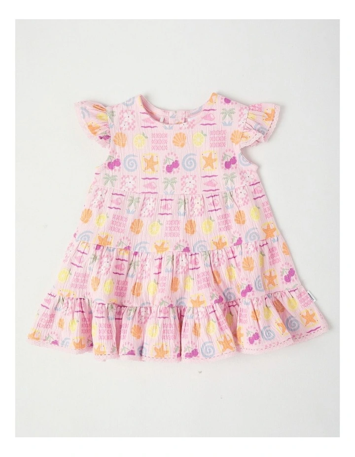 Tiered Flutter Sleeve Dress in Light Pink image 1