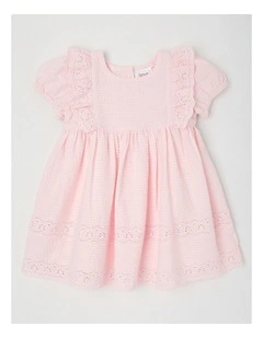 Seersucker Broderie Dress in Blush