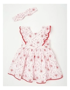 Contrast Broderie Dress in White