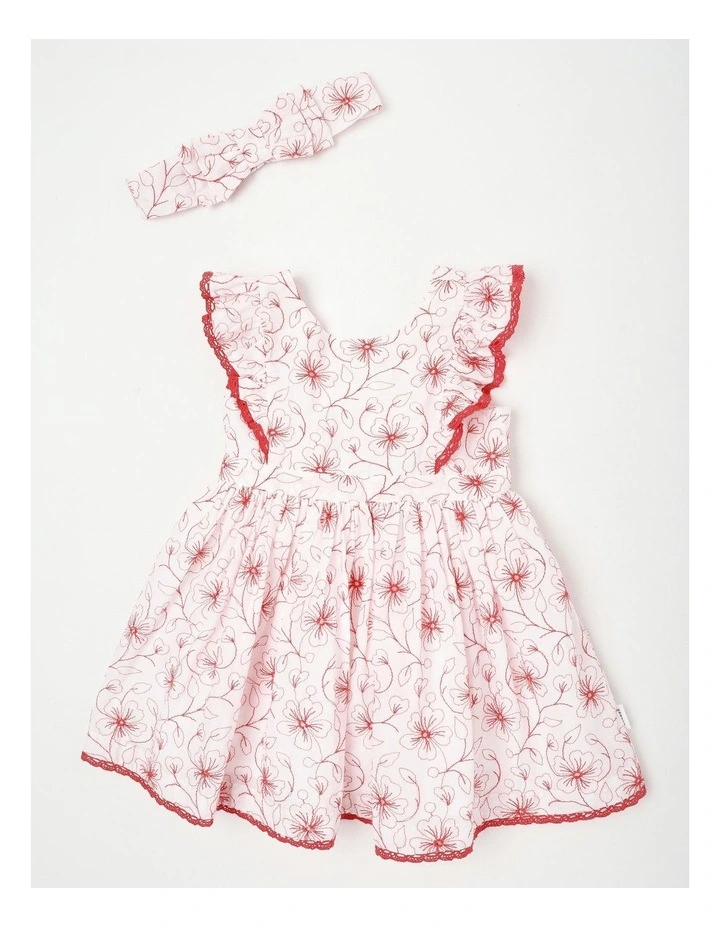 Contrast Broderie Dress in White image 1