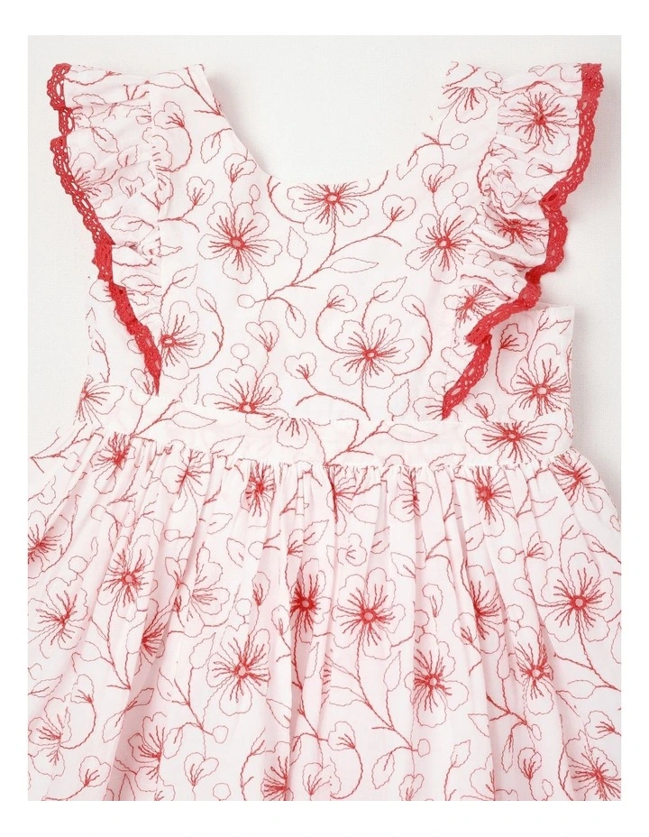 Contrast Broderie Dress in White image 2