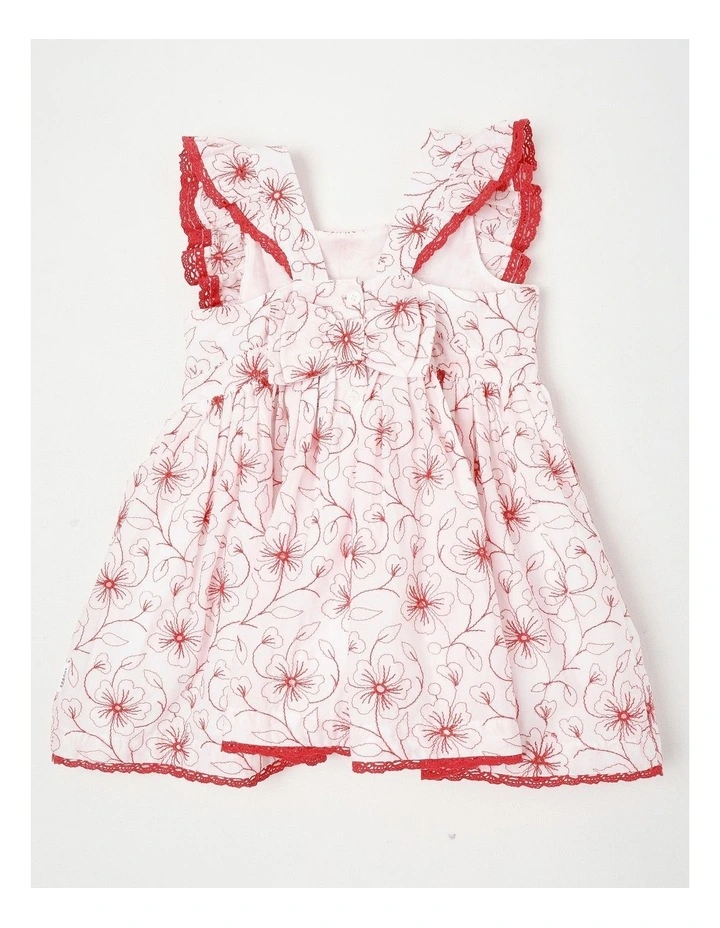 Contrast Broderie Dress in White image 3
