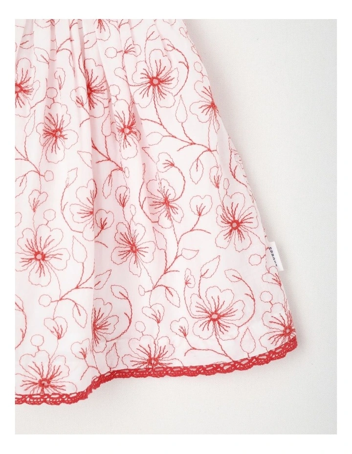 Contrast Broderie Dress in White image 4