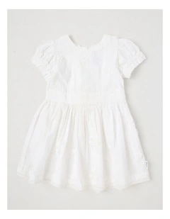Puff Sleeve Broderie Dress in White