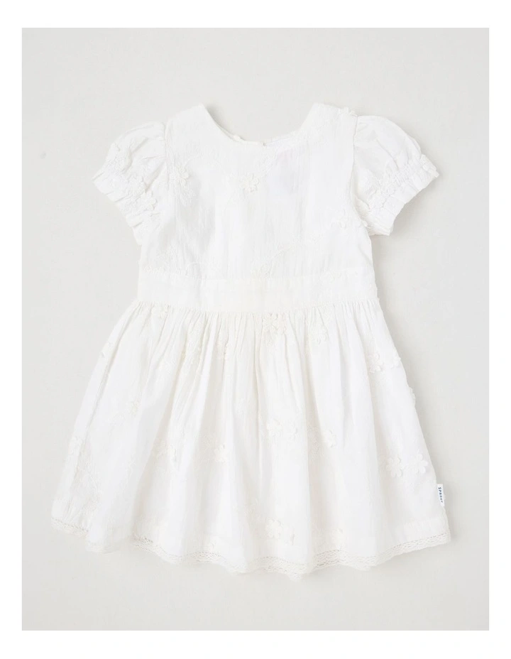 Puff Sleeve Broderie Dress in White image 1