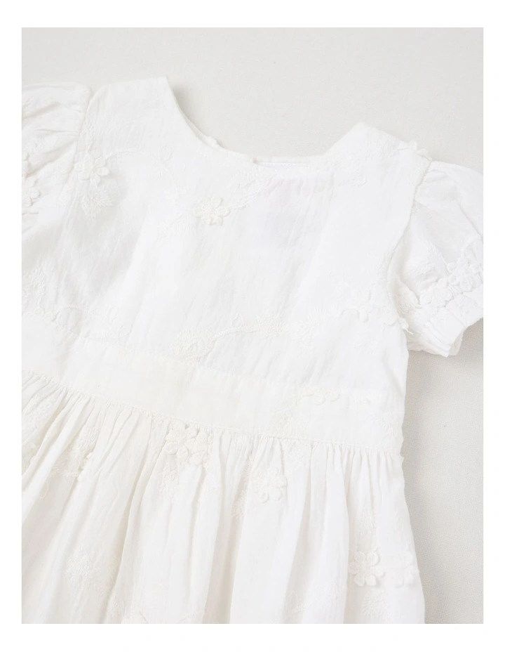 Puff Sleeve Broderie Dress in White image 2