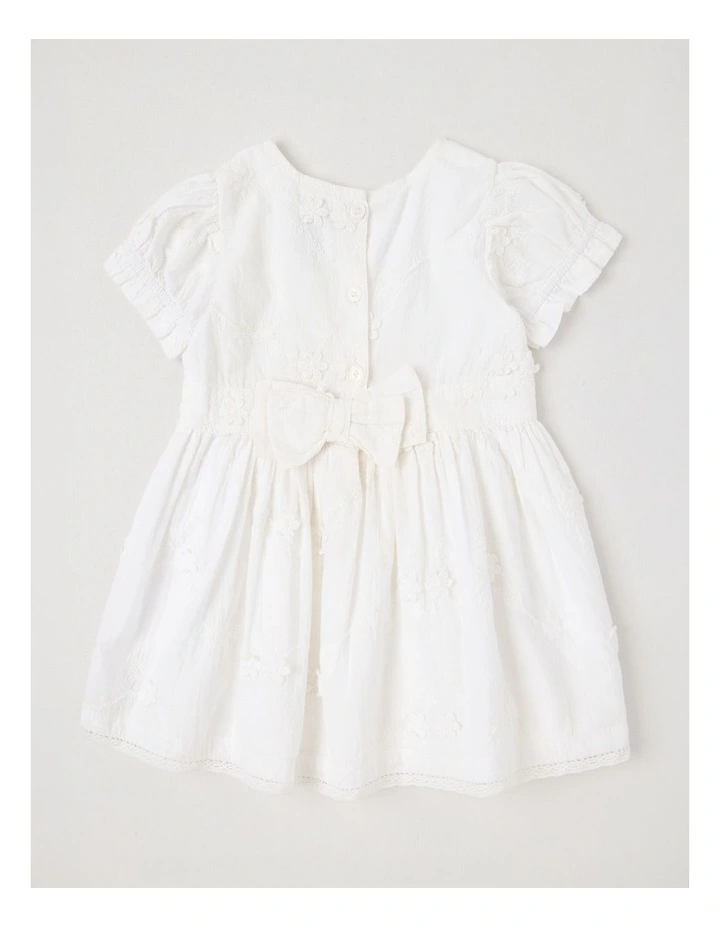 Puff Sleeve Broderie Dress in White image 3