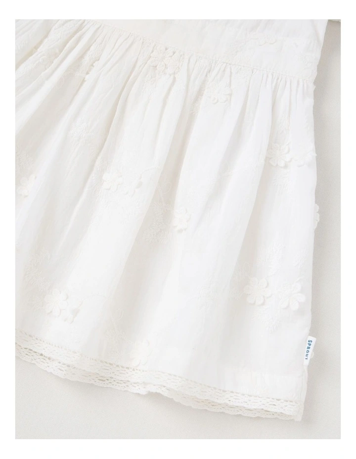 Puff Sleeve Broderie Dress in White image 4