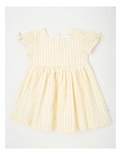 Embroidered Dobby Dress in Yellow