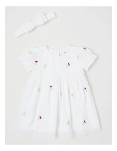 Embroidered Tulle Dress in White