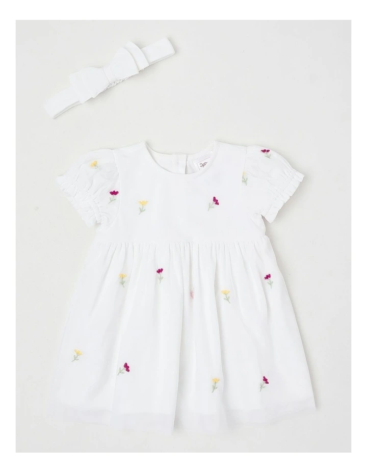 Embroidered Tulle Dress in White image 1