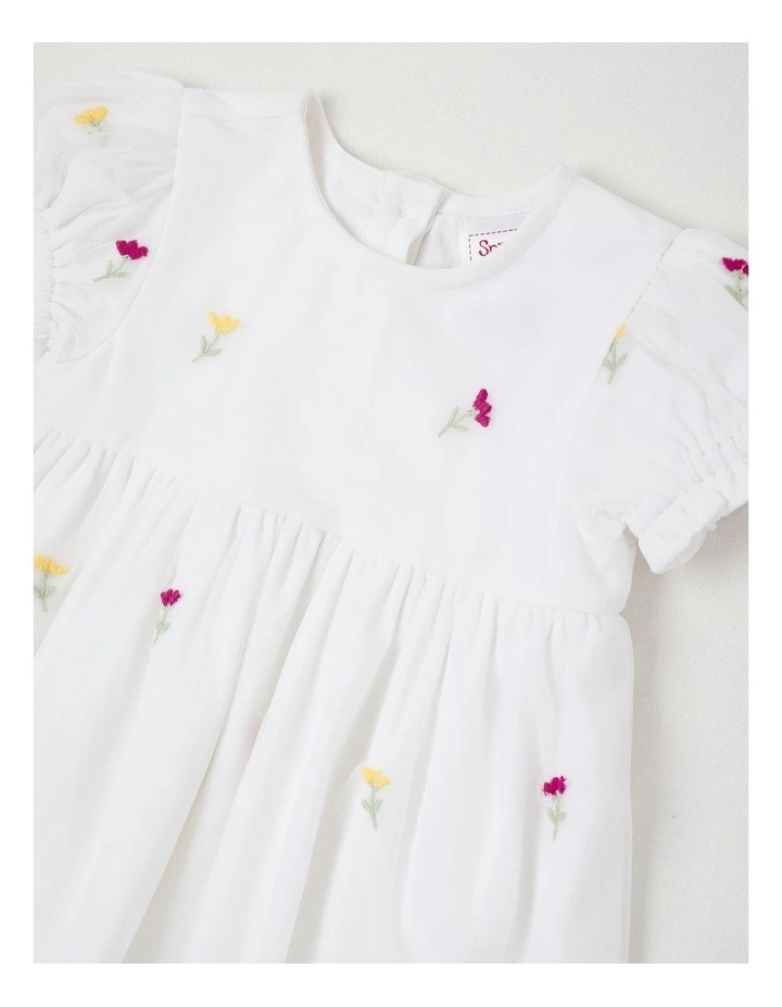 Embroidered Tulle Dress in White image 2