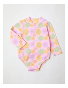 Daisy Zip Front Swimwear in Baby Pink