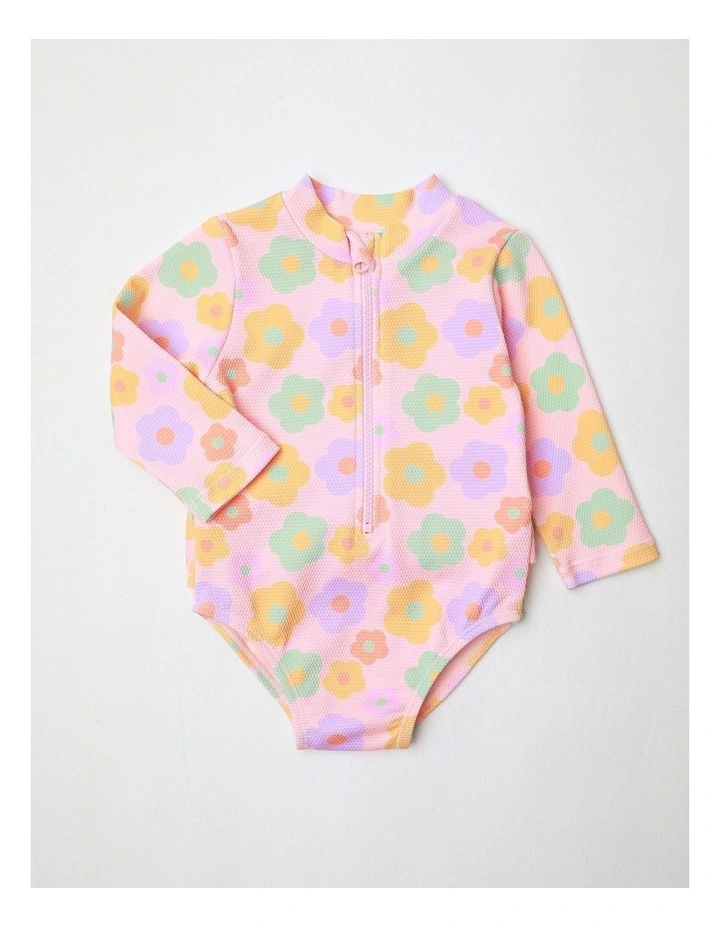 Daisy Zip Front Swimwear in Baby Pink image 1
