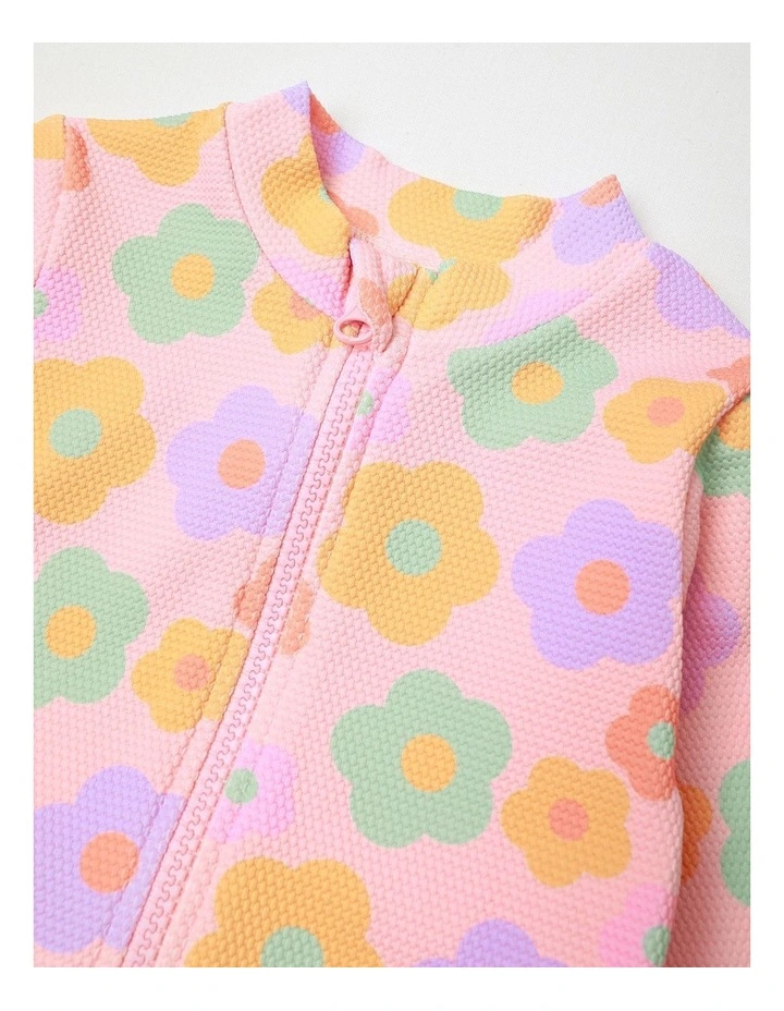 Daisy Zip Front Swimwear in Baby Pink image 2