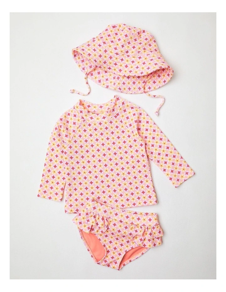 Geo Floral 3 Piece Swimwear in Melon image 1