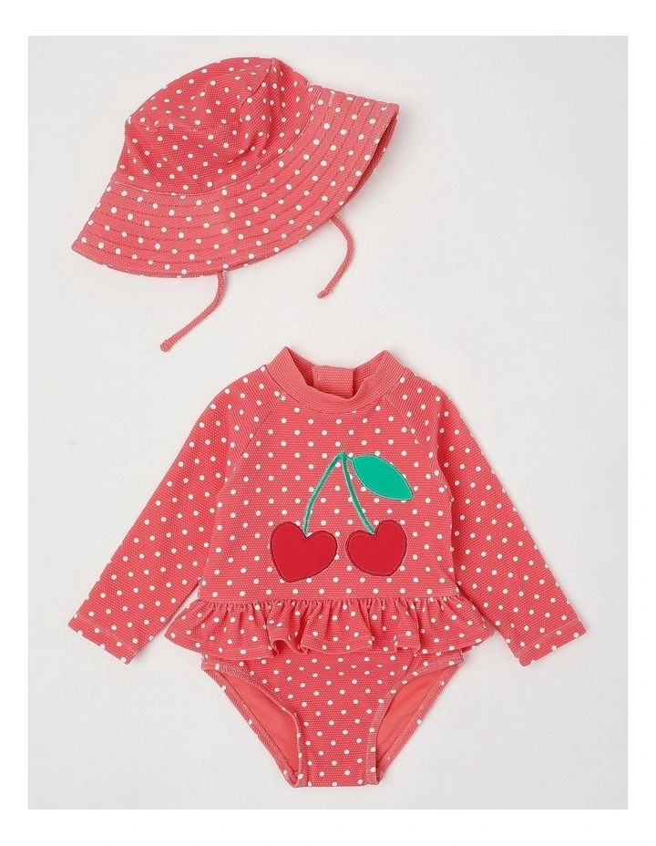 Polka Dot Cherry Swimwear in Rose Red image 1