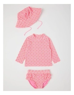 Geo Floral Swimwear in Hot Pink
