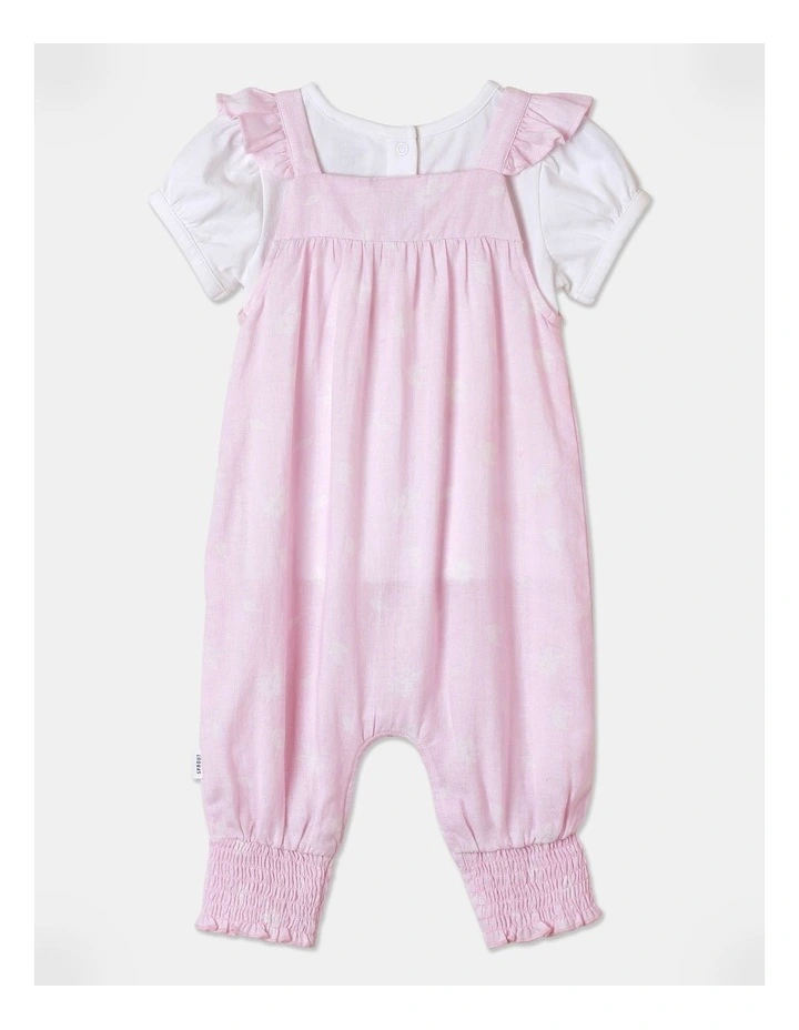 Woven Placket Front Overall Set With Hat in Light Pink image 3
