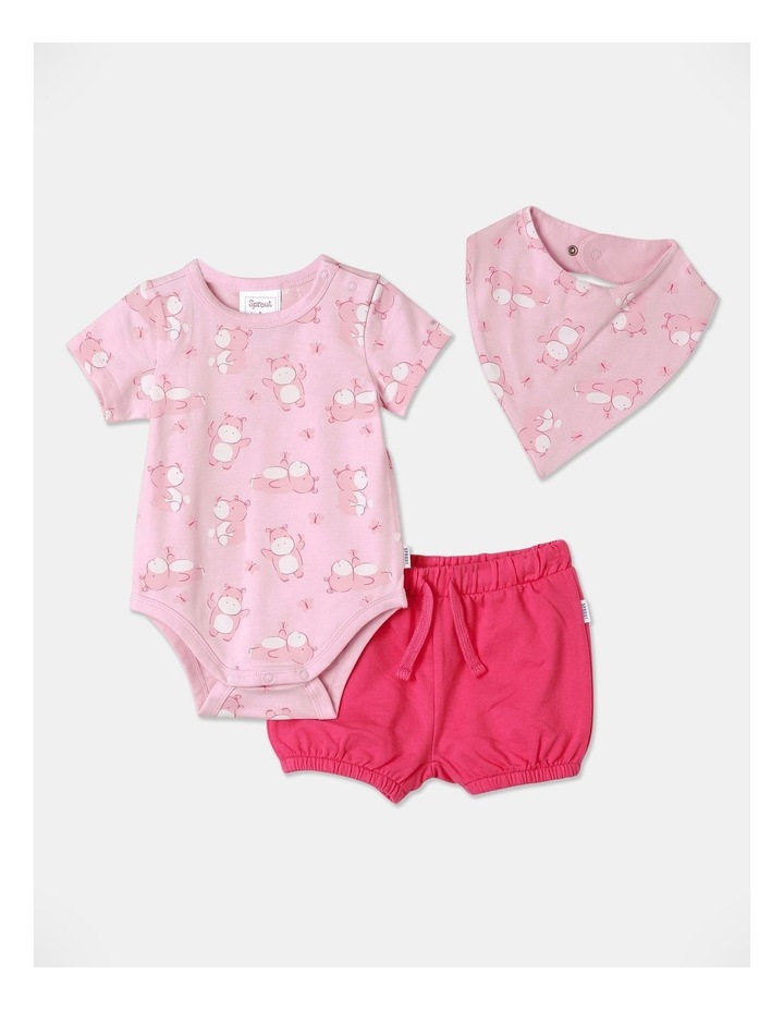 Hippo Bodysuit Short And Bib Set in Baby Pink