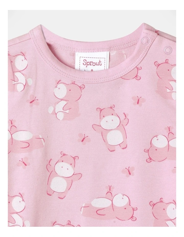 Hippo Bodysuit Short And Bib Set in Baby Pink image 2