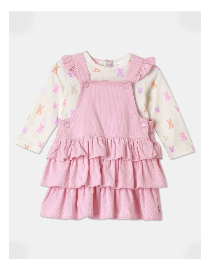 Cord Pinafore And Long Sleeve Tee Set in Baby Pink image 1