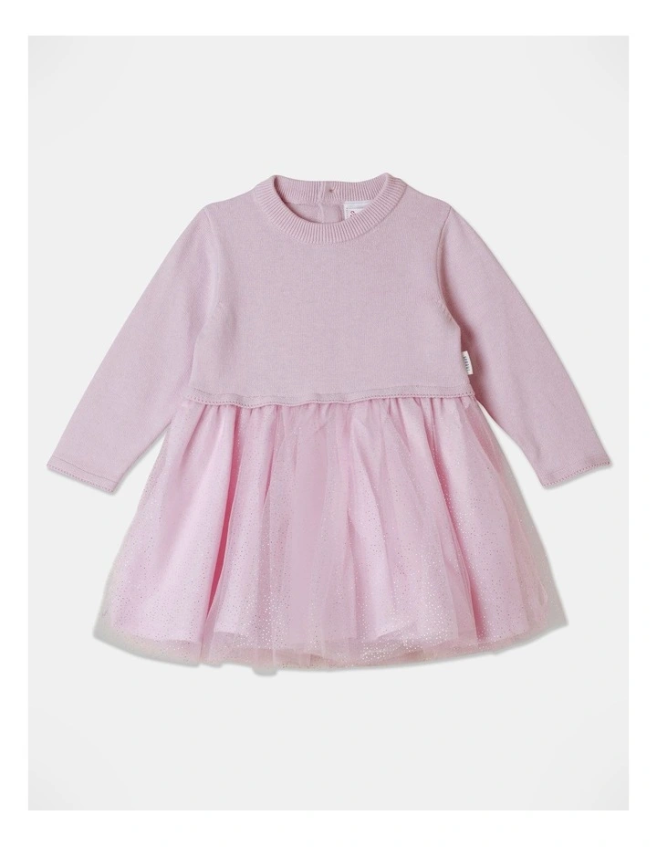 Sprout Knit Tulle Dress And Fur Vest Light Pink image 4