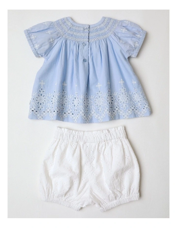 Broderie Scallop Hem Set in Pale Blue image 3
