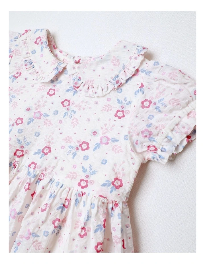 Floral Textured Dress With Hat in White image 2